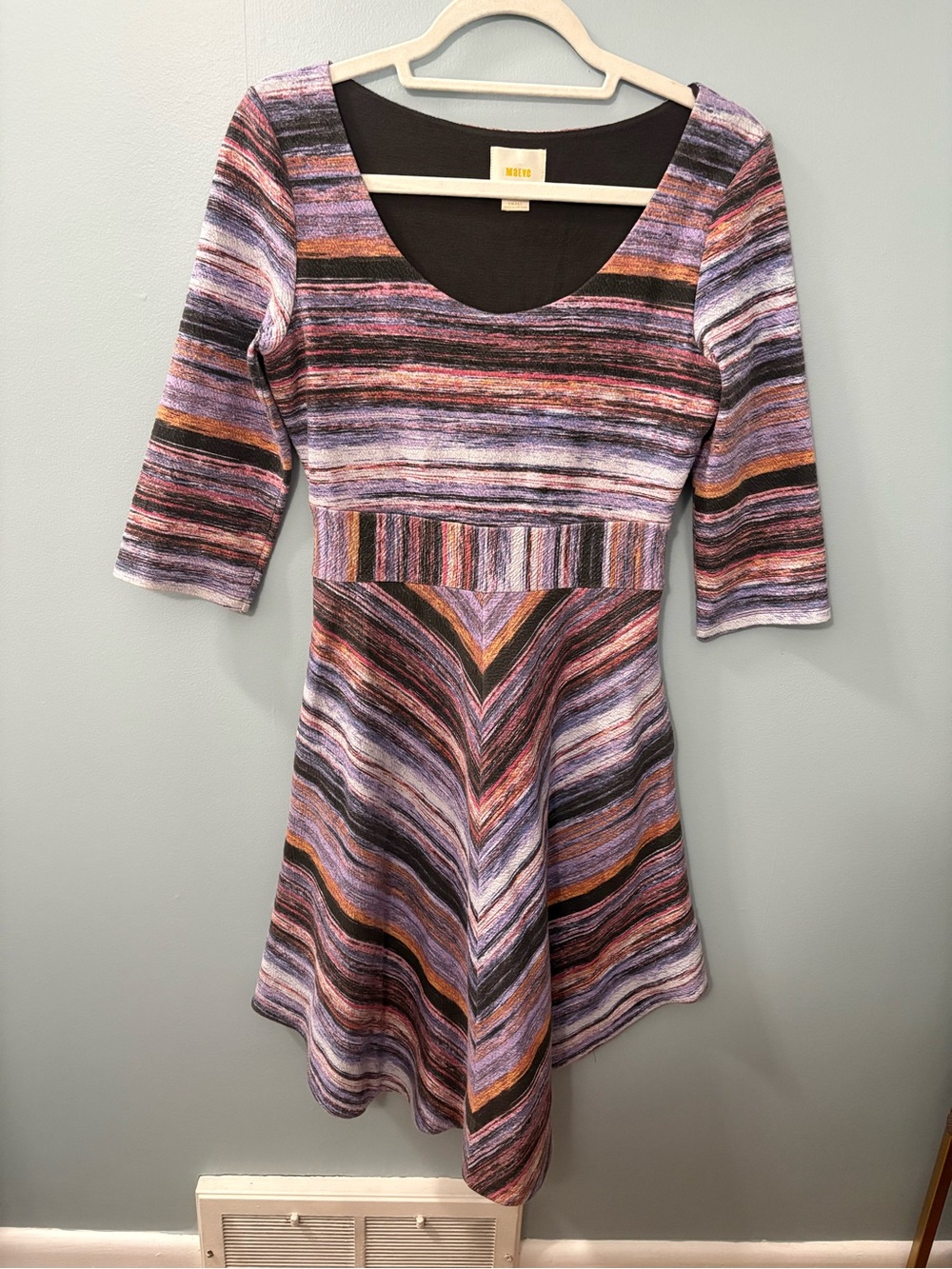 Maeve Striped Scoop-Neck Fit & Flare Dress in Lavender, Pink and Black